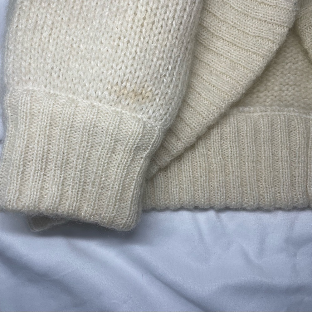 Vtg RARE UNO & UNA Butterfly Knit Cardigan Sweater Cream Wool Blend - Picture 11 of 11